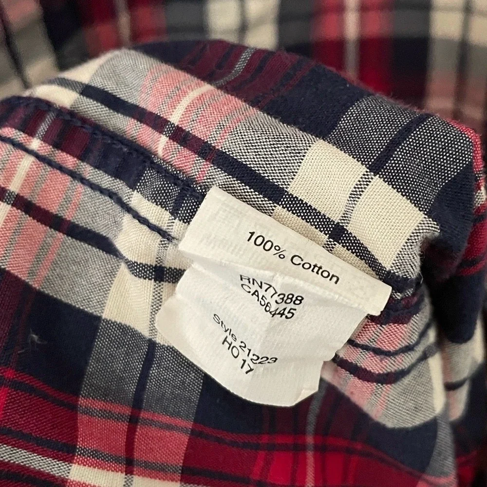 J. Crew Men's Red Navy White Plaid Casual Slim Pocket Button Down Shirt Size M‎